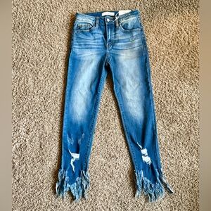 KanCan Ratana High Rise Ankle Dark Wash Skinny Jeans with Frayed-Fringe Bottom